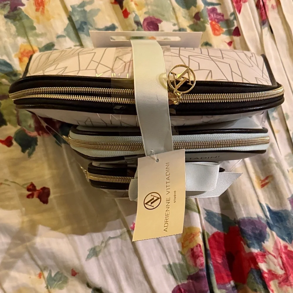 Adrienne Vittadini Light Blue and White Cosmetic Bag Trio